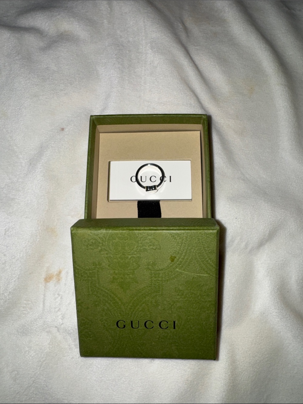 Gucci Silver Ring with Green Presentation Box